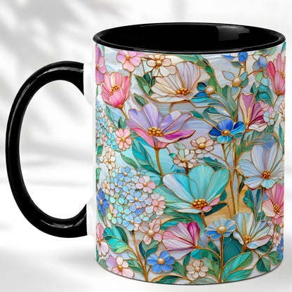 #pl[11oz|Black] Pastel Wildflower Coffee Mug, Floral Garden Mug, Ceramic Cup