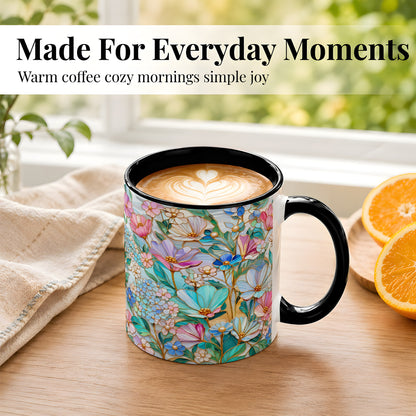 #pl[11oz|Black] Pastel Wildflower Coffee Mug, Floral Garden Mug, Ceramic Cup