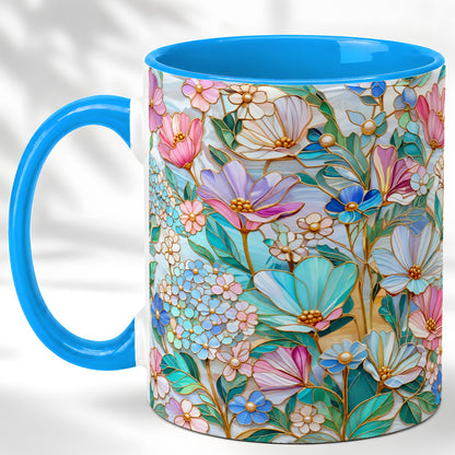 #pl[11oz|Blue] Pastel Wildflower Coffee Mug, Floral Garden Mug, Ceramic Cup