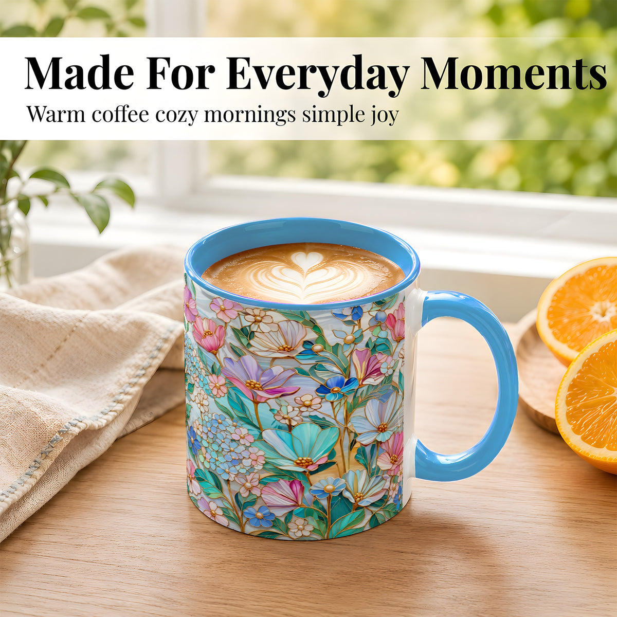#pl[11oz|Blue] Pastel Wildflower Coffee Mug, Floral Garden Mug, Ceramic Cup