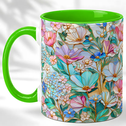 #pl[11oz|Green] Pastel Wildflower Coffee Mug, Floral Garden Mug, Ceramic Cup