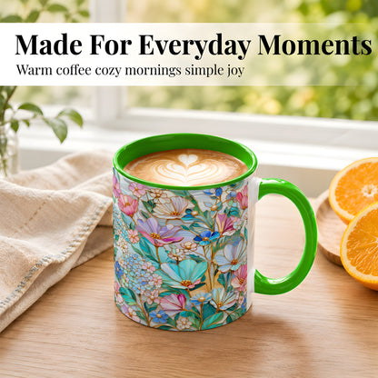 #pl[11oz|Green] Pastel Wildflower Coffee Mug, Floral Garden Mug, Ceramic Cup