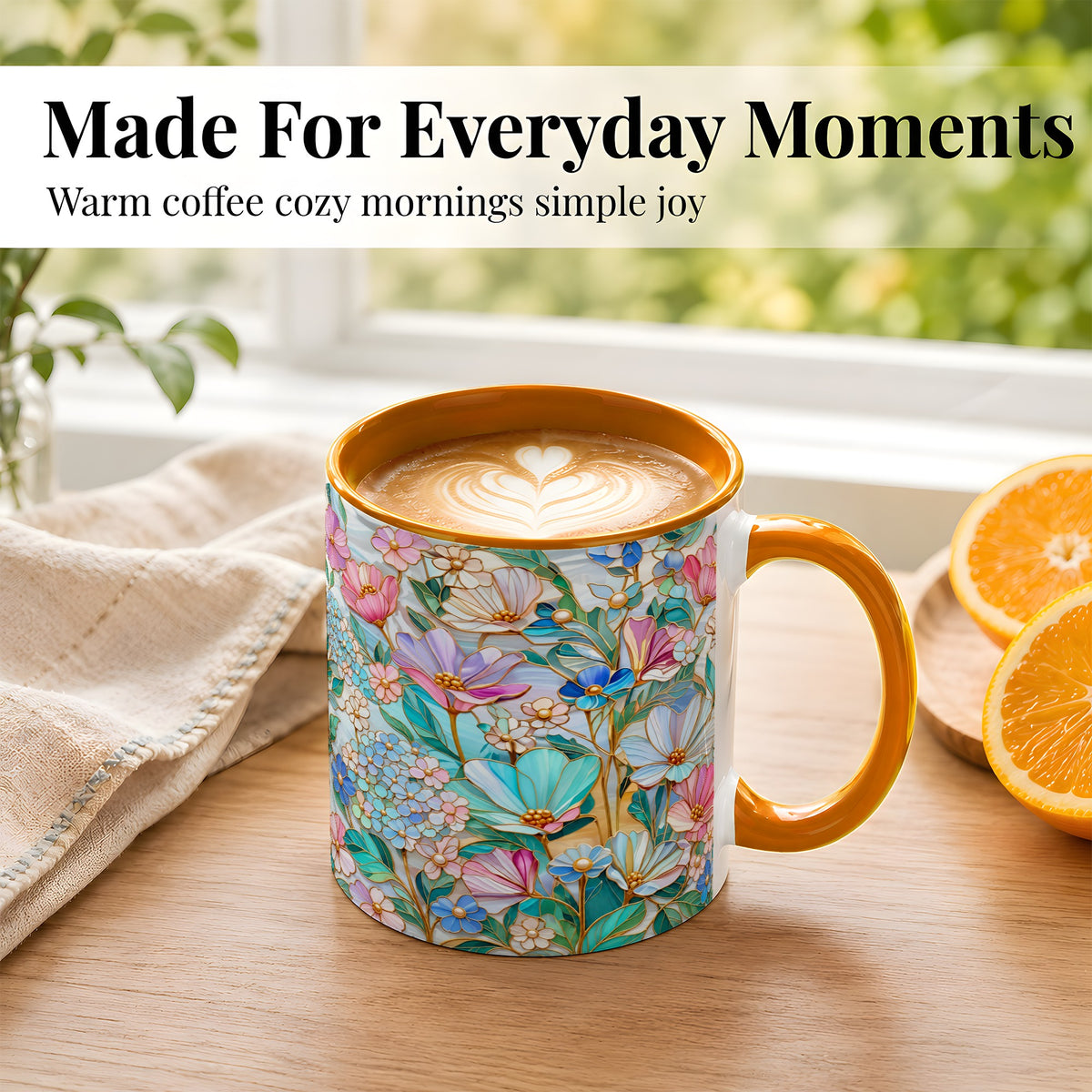 #pl[11oz|Orange] Pastel Wildflower Coffee Mug, Floral Garden Mug, Ceramic Cup