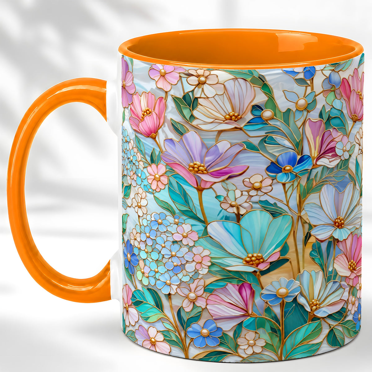 #pl[11oz|Orange] Pastel Wildflower Coffee Mug, Floral Garden Mug, Ceramic Cup