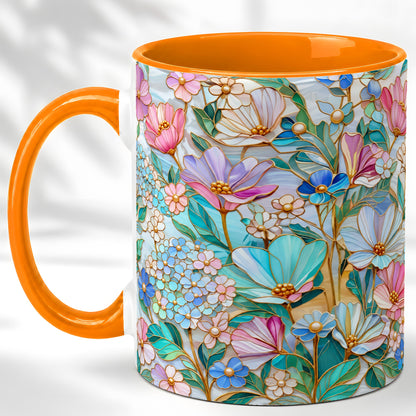 #pl[11oz|Orange] Pastel Wildflower Coffee Mug, Floral Garden Mug, Ceramic Cup