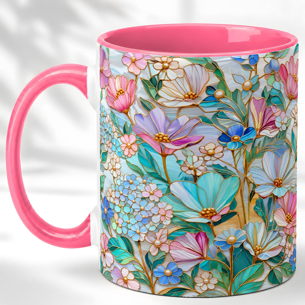 #pl[11oz|Pink] Pastel Wildflower Coffee Mug, Floral Garden Mug, Ceramic Cup