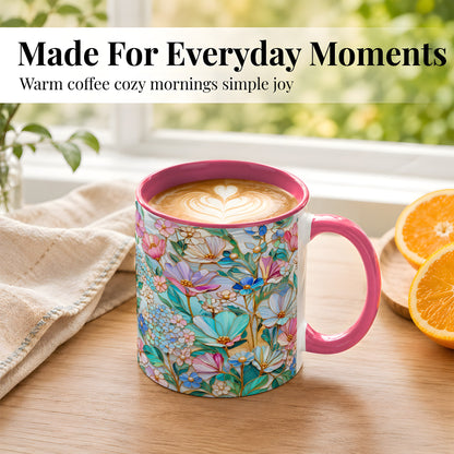 #pl[11oz|Pink] Pastel Wildflower Coffee Mug, Floral Garden Mug, Ceramic Cup