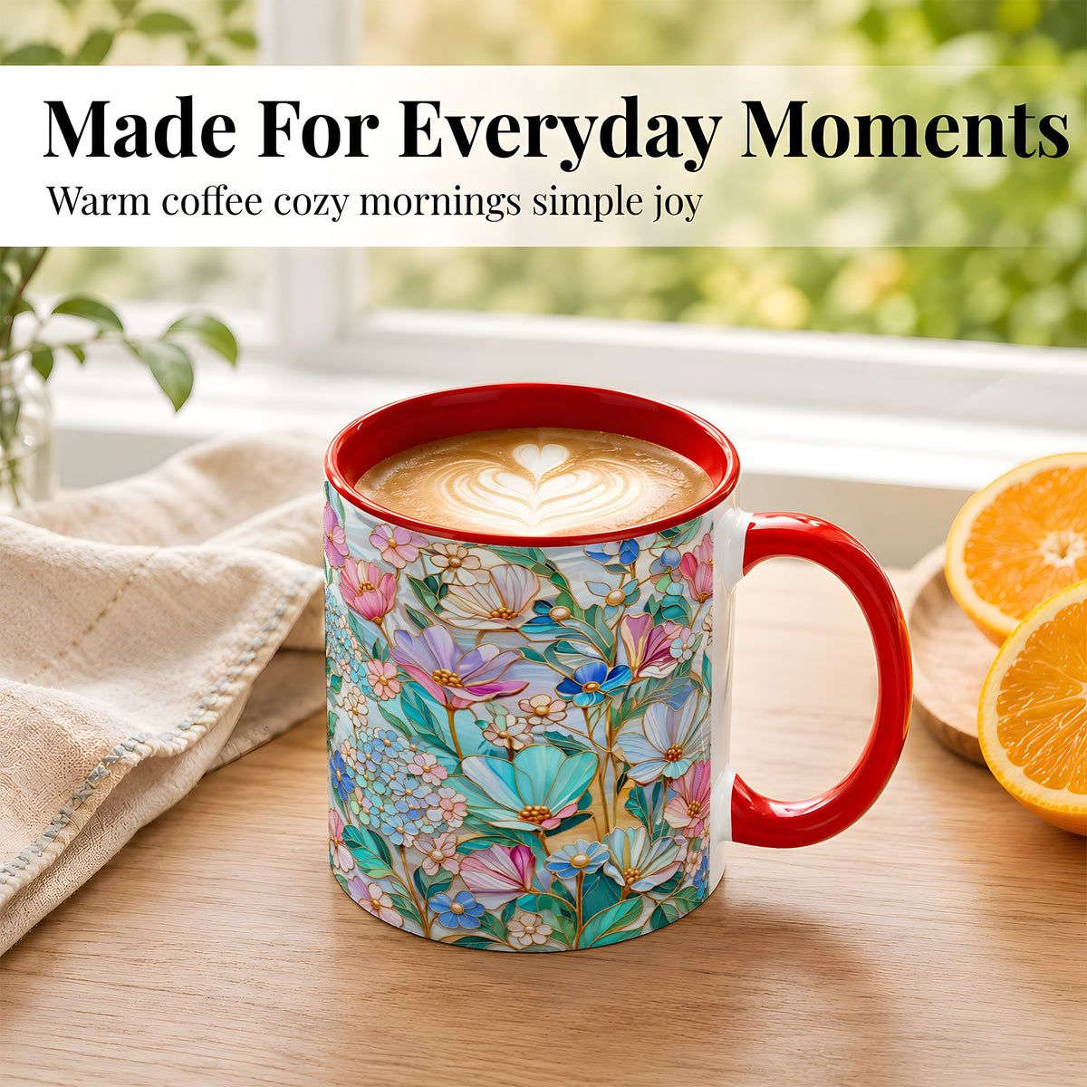#pl[11oz|Red] Pastel Wildflower Coffee Mug, Floral Garden Mug, Ceramic Cup