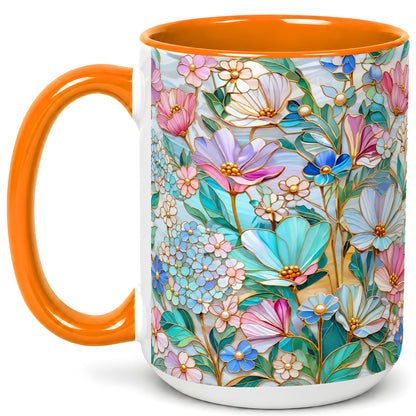 #pl[15oz|Orange] Pastel Wildflower Coffee Mug, Floral Garden Mug, Ceramic Cup