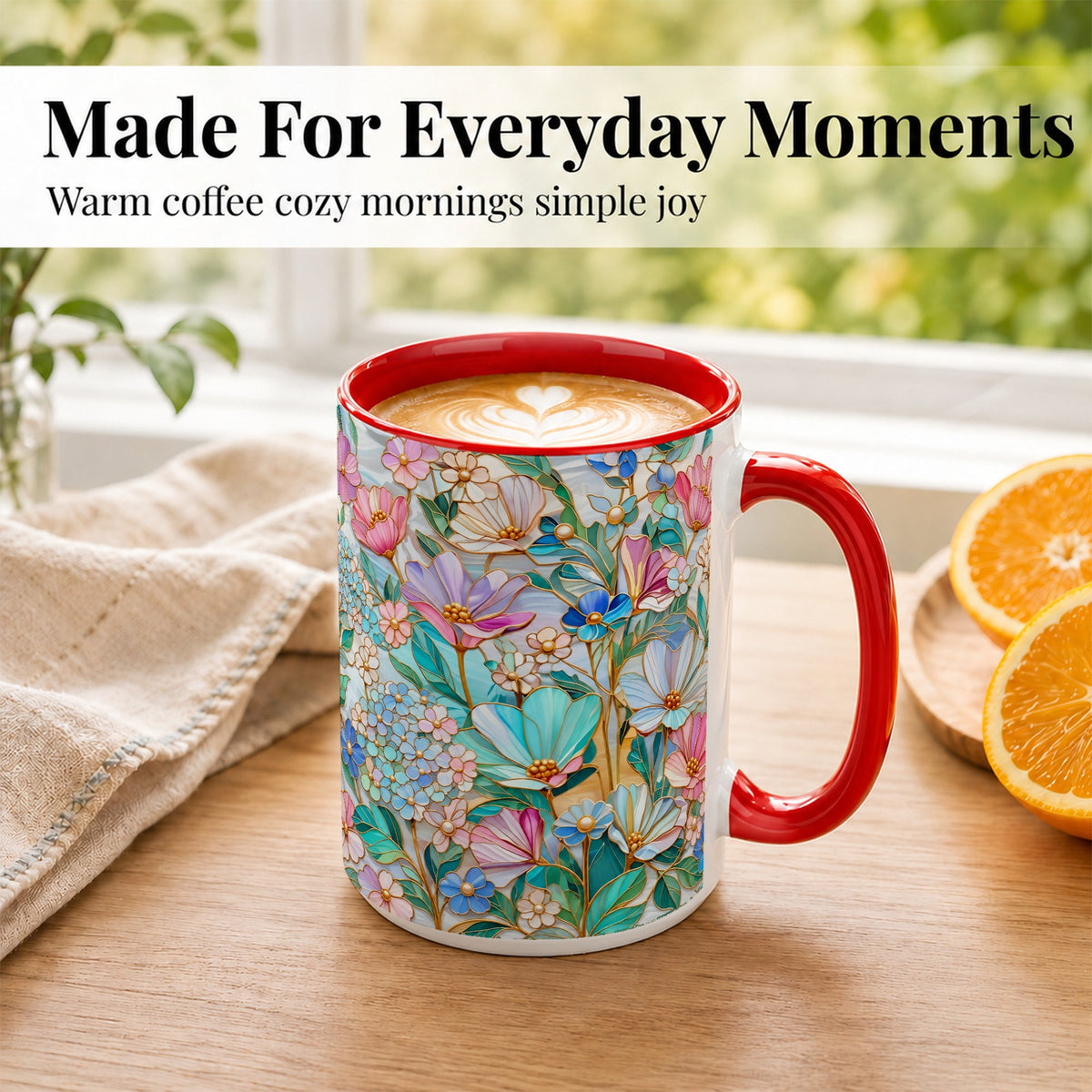 #pl[15oz|Red] Pastel Wildflower Coffee Mug, Floral Garden Mug, Ceramic Cup