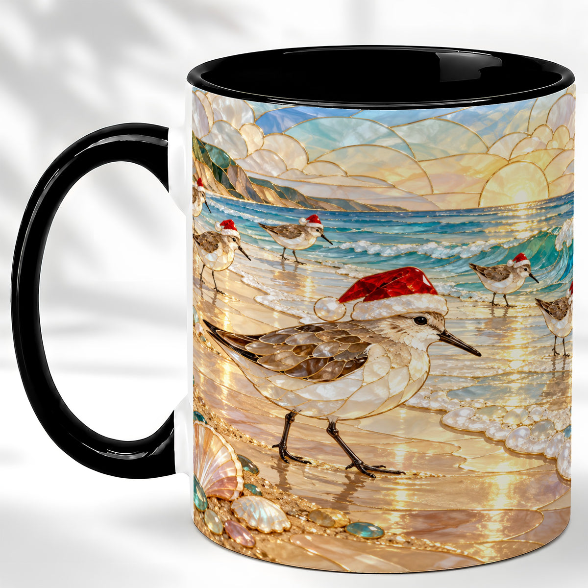 #pl[11oz|Black] Santa Shorebird Coffee Mug, Coastal Bird Mug, Ceramic Cup