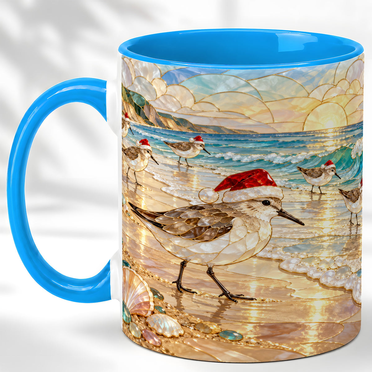 #pl[11oz|Blue] Santa Shorebird Coffee Mug, Coastal Bird Mug, Ceramic Cup