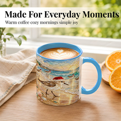 #pl[11oz|Blue] Santa Shorebird Coffee Mug, Coastal Bird Mug, Ceramic Cup