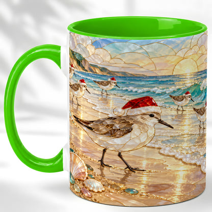 #pl[11oz|Green] Santa Shorebird Coffee Mug, Coastal Bird Mug, Ceramic Cup