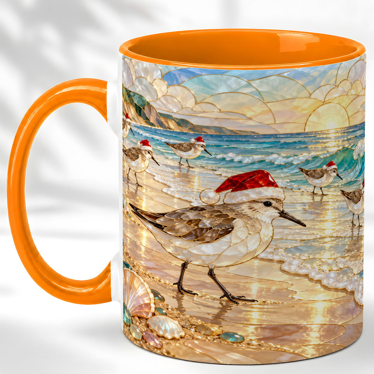 #pl[11oz|Orange] Santa Shorebird Coffee Mug, Coastal Bird Mug, Ceramic Cup