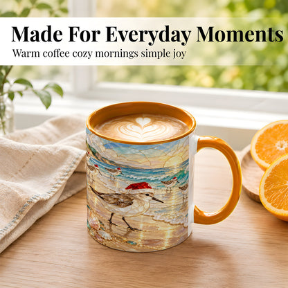 #pl[11oz|Orange] Santa Shorebird Coffee Mug, Coastal Bird Mug, Ceramic Cup