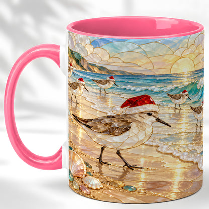 #pl[11oz|Pink] Santa Shorebird Coffee Mug, Coastal Bird Mug, Ceramic Cup