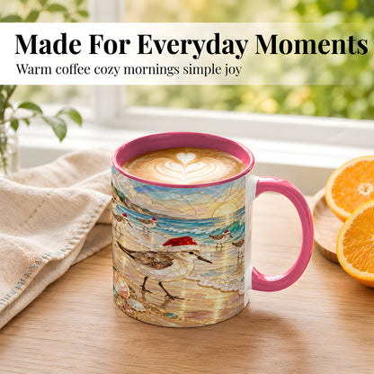 #pl[11oz|Pink] Santa Shorebird Coffee Mug, Coastal Bird Mug, Ceramic Cup