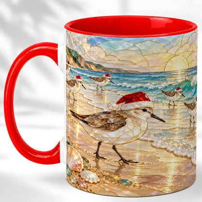 Santa Shorebird Coffee Mug, Coastal Bird Mug, Ceramic Cup