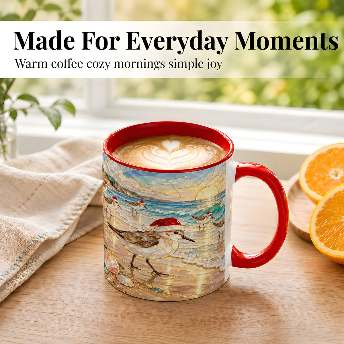#pl[11oz|Red] Santa Shorebird Coffee Mug, Coastal Bird Mug, Ceramic Cup