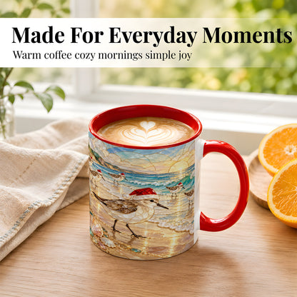 #pl[11oz|Red] Santa Shorebird Coffee Mug, Coastal Bird Mug, Ceramic Cup
