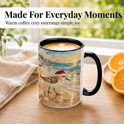 #pl[15oz|Black] Santa Shorebird Coffee Mug, Coastal Bird Mug, Ceramic Cup