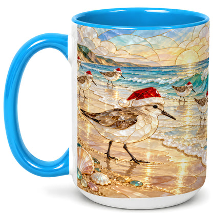 #pl[15oz|Blue] Santa Shorebird Coffee Mug, Coastal Bird Mug, Ceramic Cup