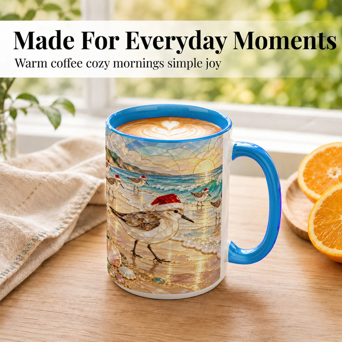 #pl[15oz|Blue] Santa Shorebird Coffee Mug, Coastal Bird Mug, Ceramic Cup