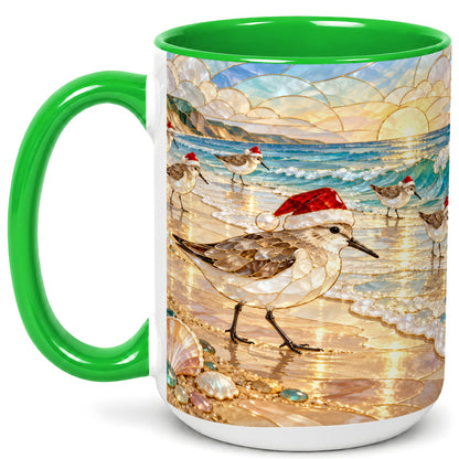 #pl[15oz|Green] Santa Shorebird Coffee Mug, Coastal Bird Mug, Ceramic Cup