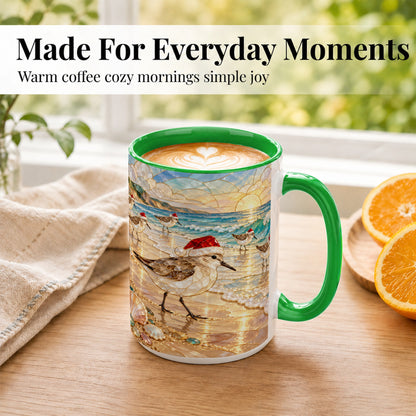 #pl[15oz|Green] Santa Shorebird Coffee Mug, Coastal Bird Mug, Ceramic Cup