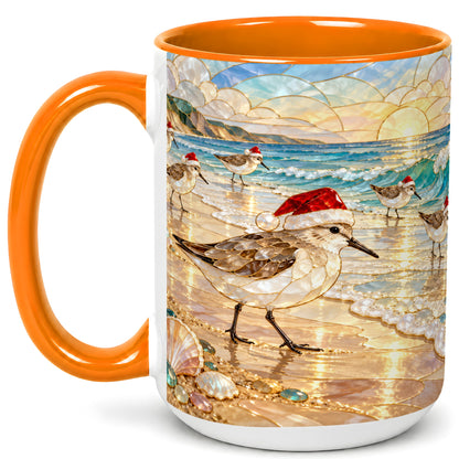 #pl[15oz|Orange] Santa Shorebird Coffee Mug, Coastal Bird Mug, Ceramic Cup