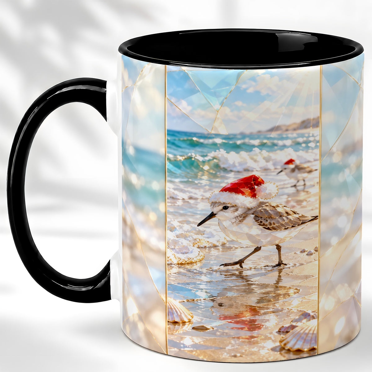 #pl[11oz|Black] Christmas Shorebird Coffee Mug, Beach Bird Mug, Ceramic Cup