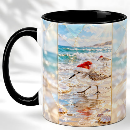 #pl[11oz|Black] Christmas Shorebird Coffee Mug, Beach Bird Mug, Ceramic Cup