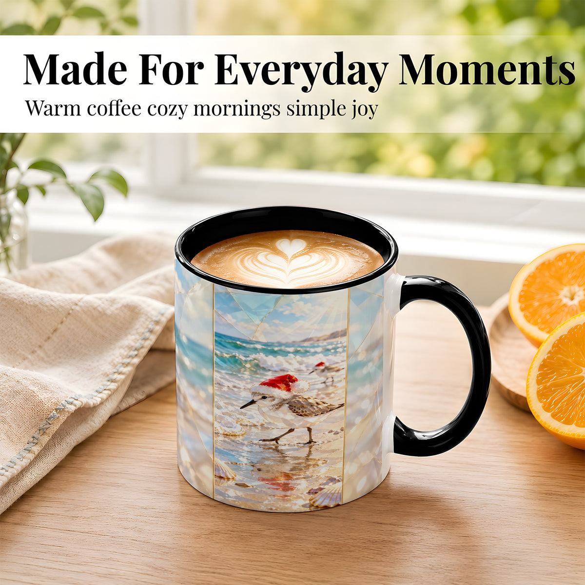 #pl[11oz|Black] Christmas Shorebird Coffee Mug, Beach Bird Mug, Ceramic Cup