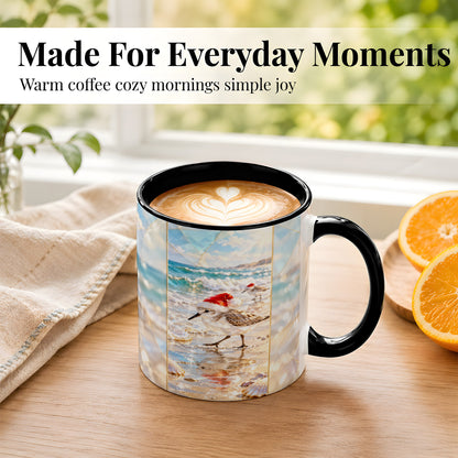 #pl[11oz|Black] Christmas Shorebird Coffee Mug, Beach Bird Mug, Ceramic Cup