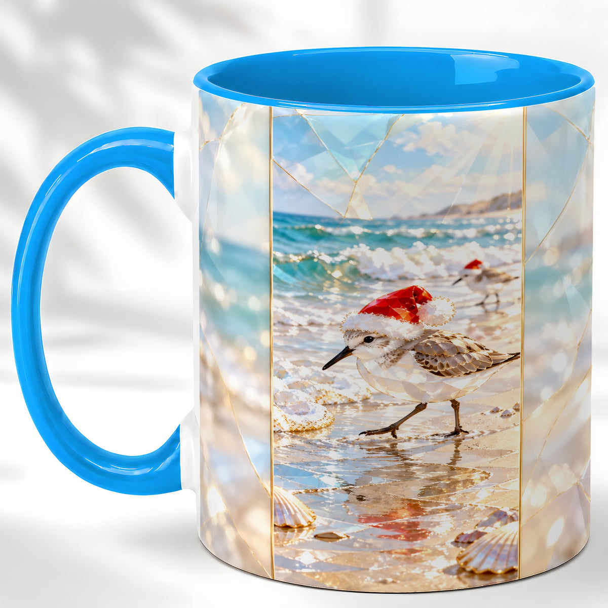 #pl[11oz|Blue] Christmas Shorebird Coffee Mug, Beach Bird Mug, Ceramic Cup