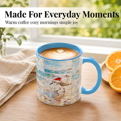 #pl[11oz|Blue] Christmas Shorebird Coffee Mug, Beach Bird Mug, Ceramic Cup