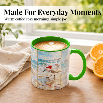#pl[11oz|Green] Christmas Shorebird Coffee Mug, Beach Bird Mug, Ceramic Cup