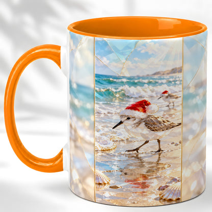 #pl[11oz|Orange] Christmas Shorebird Coffee Mug, Beach Bird Mug, Ceramic Cup