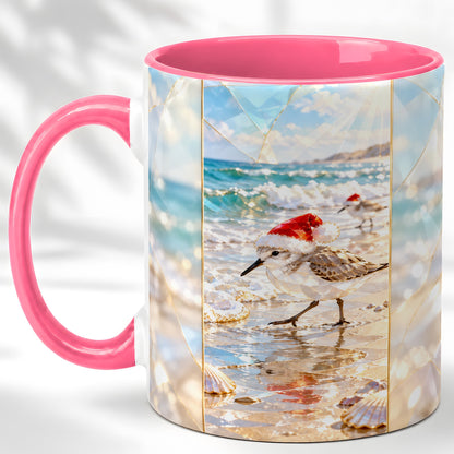 #pl[11oz|Pink] Christmas Shorebird Coffee Mug, Beach Bird Mug, Ceramic Cup
