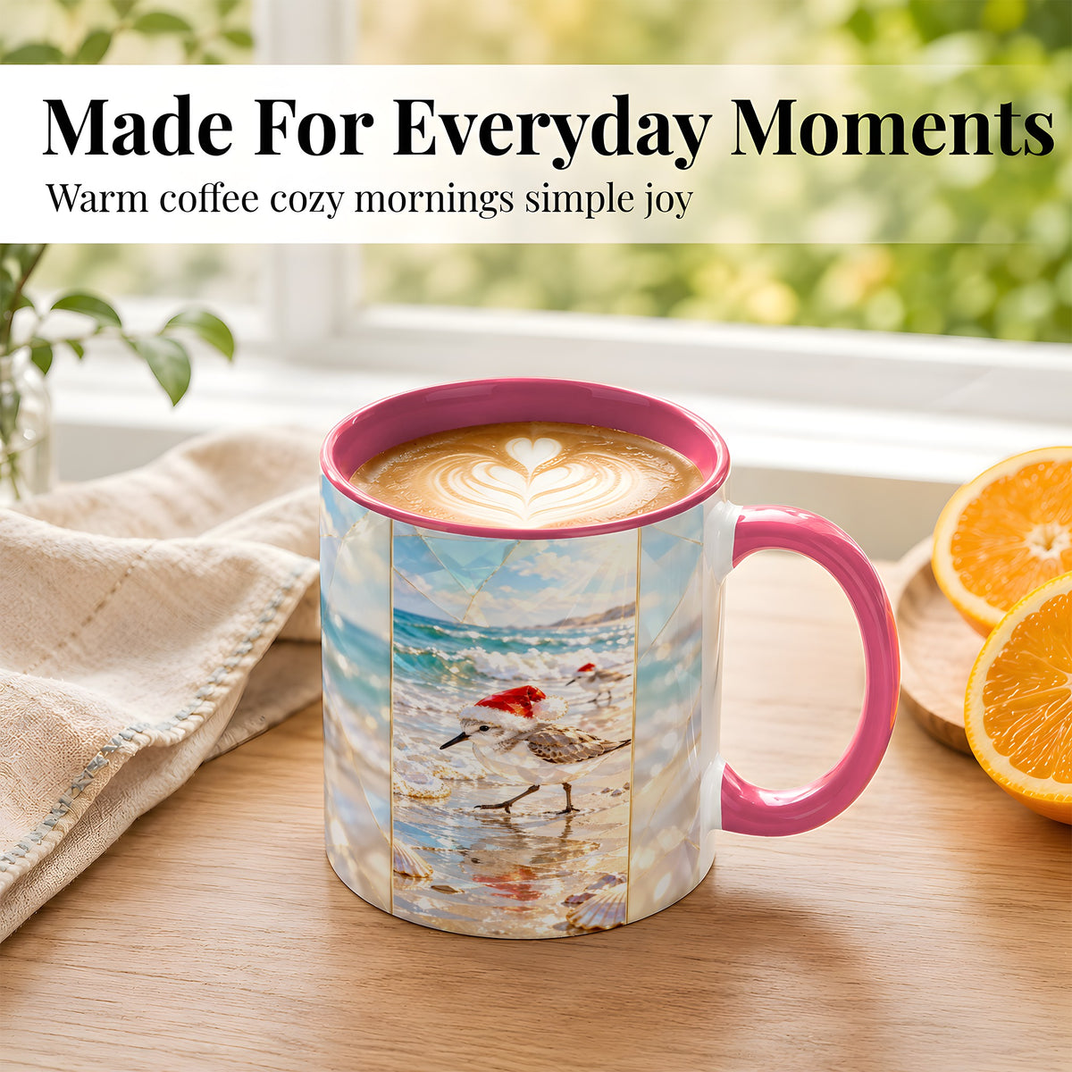 #pl[11oz|Pink] Christmas Shorebird Coffee Mug, Beach Bird Mug, Ceramic Cup