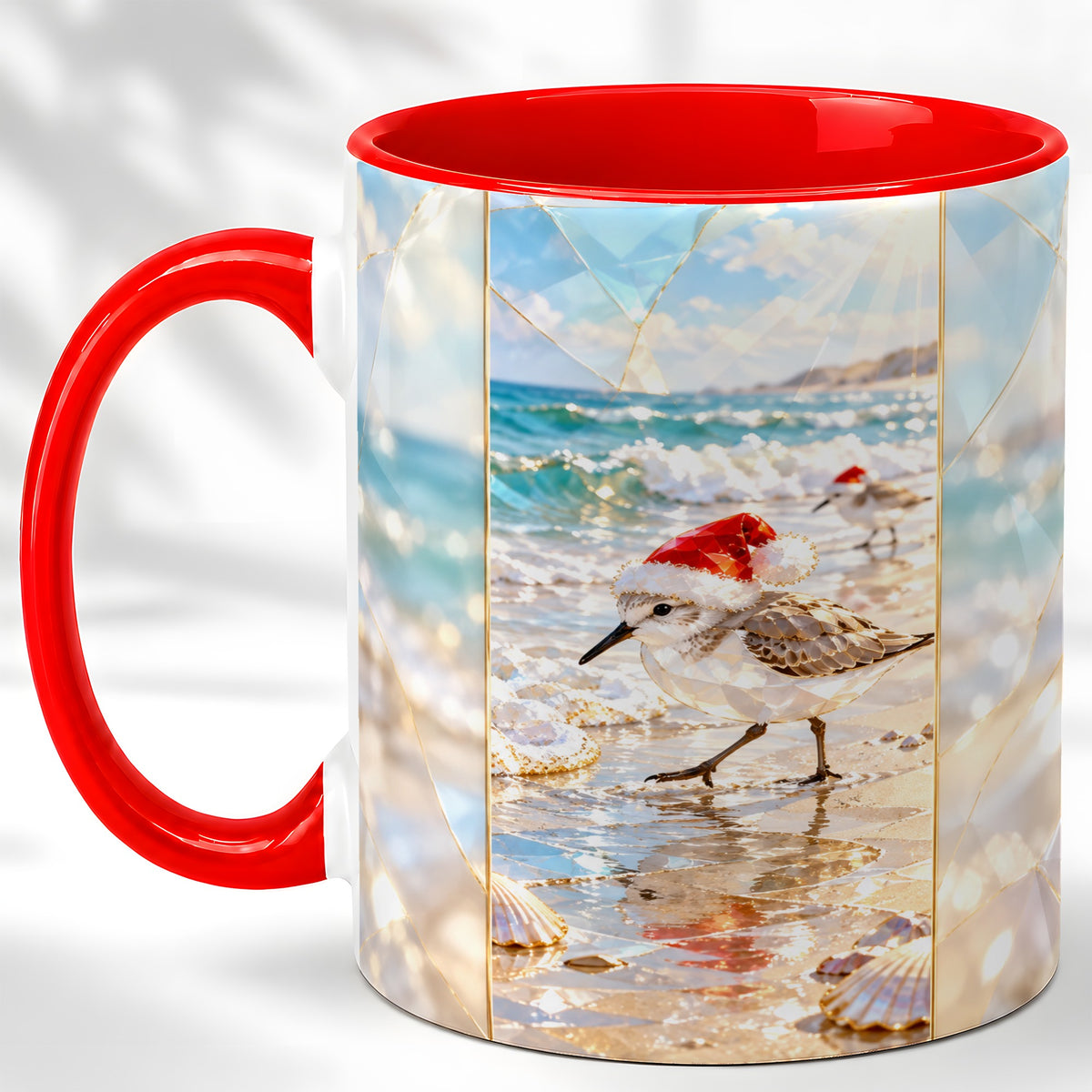 Christmas Shorebird Coffee Mug, Beach Bird Mug, Ceramic Cup