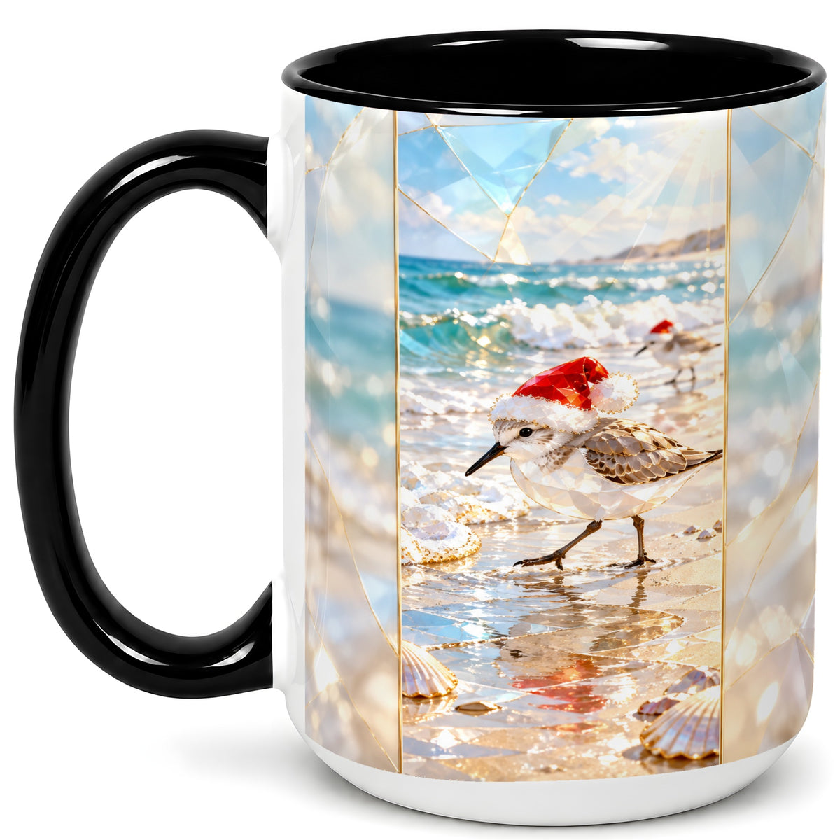 #pl[15oz|Black] Christmas Shorebird Coffee Mug, Beach Bird Mug, Ceramic Cup