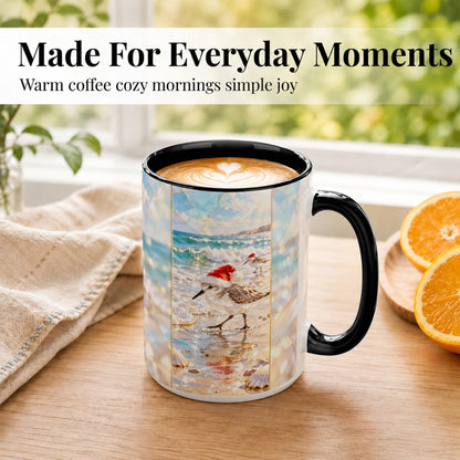 #pl[15oz|Black] Christmas Shorebird Coffee Mug, Beach Bird Mug, Ceramic Cup