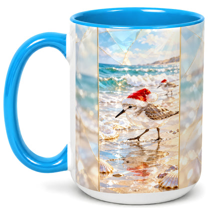 #pl[15oz|Blue] Christmas Shorebird Coffee Mug, Beach Bird Mug, Ceramic Cup