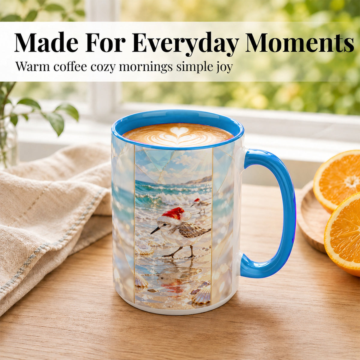#pl[15oz|Blue] Christmas Shorebird Coffee Mug, Beach Bird Mug, Ceramic Cup