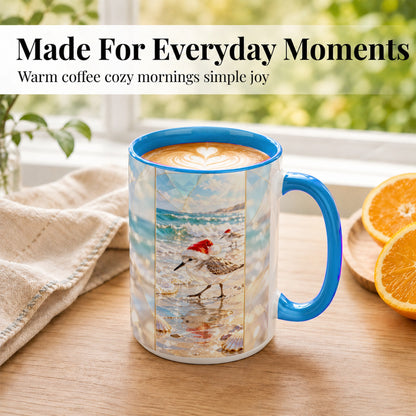 #pl[15oz|Blue] Christmas Shorebird Coffee Mug, Beach Bird Mug, Ceramic Cup