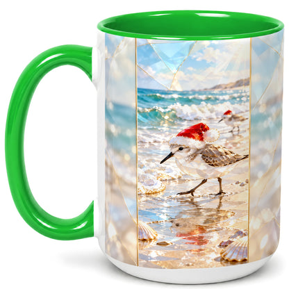 #pl[15oz|Green] Christmas Shorebird Coffee Mug, Beach Bird Mug, Ceramic Cup