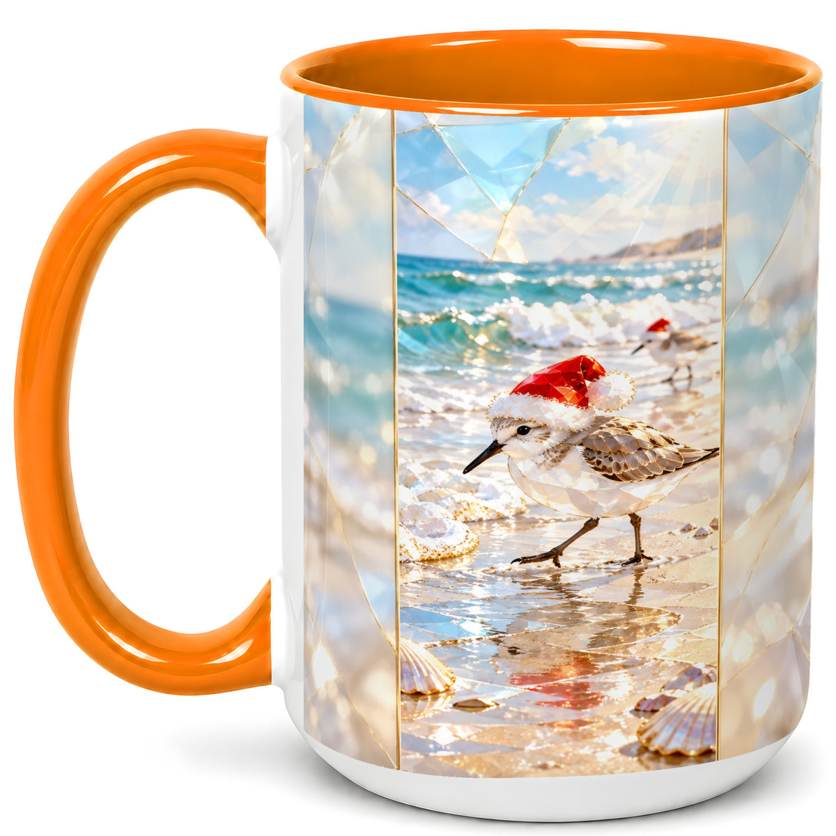 #pl[15oz|Orange] Christmas Shorebird Coffee Mug, Beach Bird Mug, Ceramic Cup