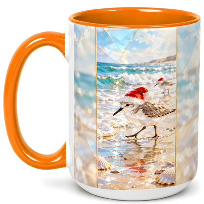 #pl[15oz|Orange] Christmas Shorebird Coffee Mug, Beach Bird Mug, Ceramic Cup